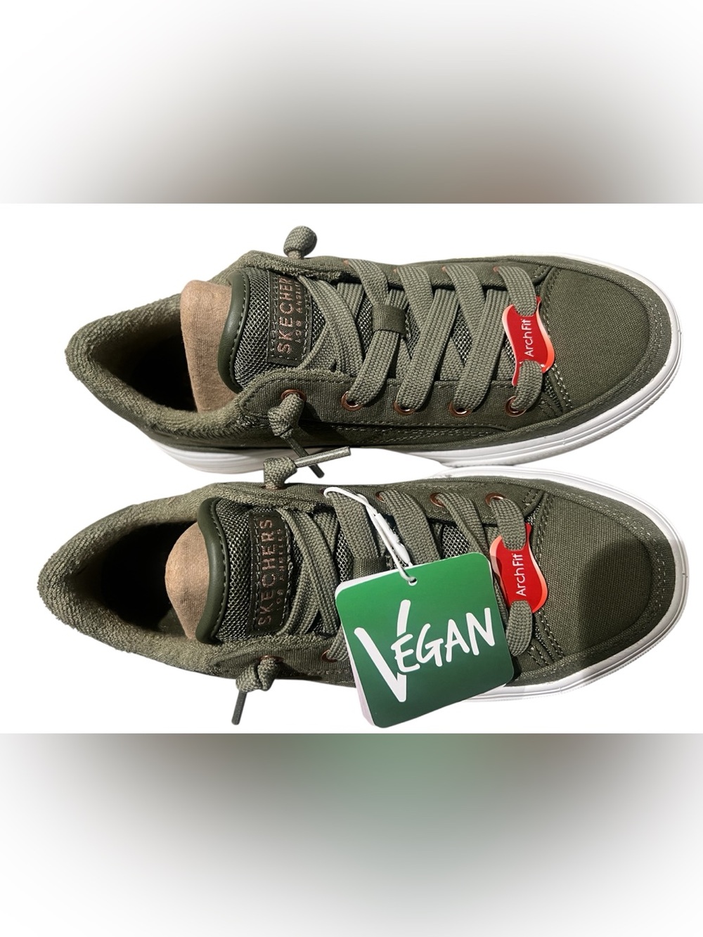 Skechers Olive Green Slip-On Lace-Up Sneakers with Arch Fit Tag 💥 Brand New